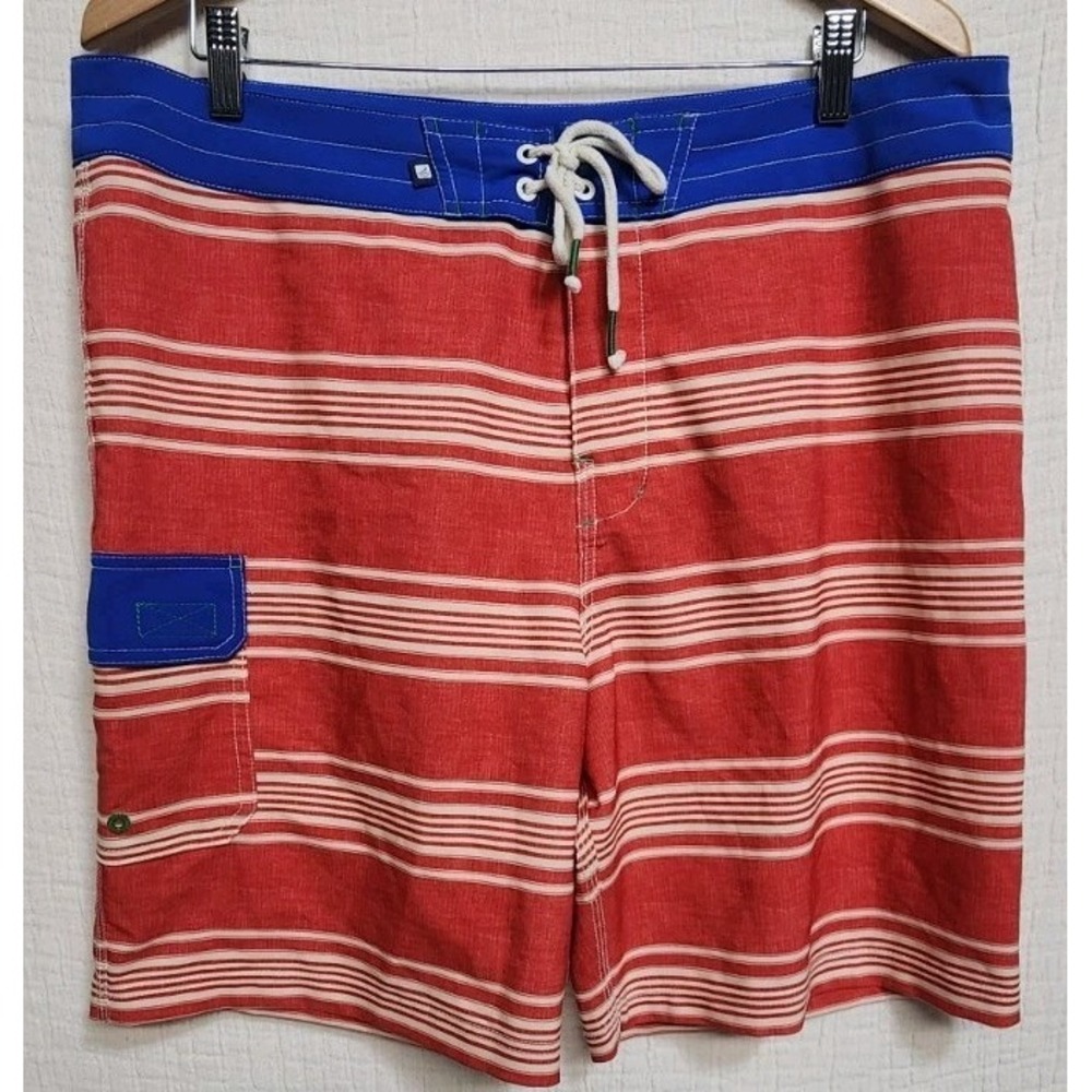 Sperry Top-Sider Men's 36 Swim Trunks Board Shorts Red White Blue Stripe Pocket